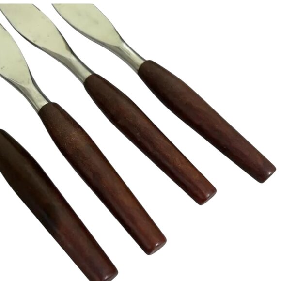 Vintage MCM 1950s Mode Danish Wood Handle Steak Knife Lot of 4 - Picture 3 of 3